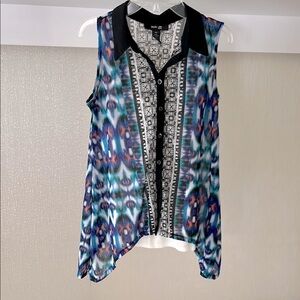 Stylish Blue Patterned Sleeveless Top